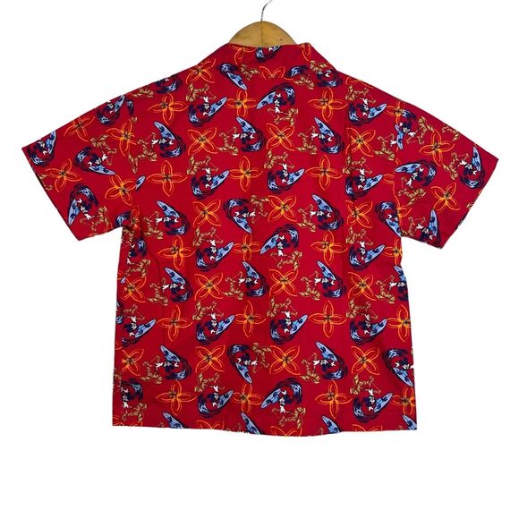 Disney Vintage Kids Red Mickey Mouse Hawaiian Button Shirt Size Small Surf - Picture 2 of 8